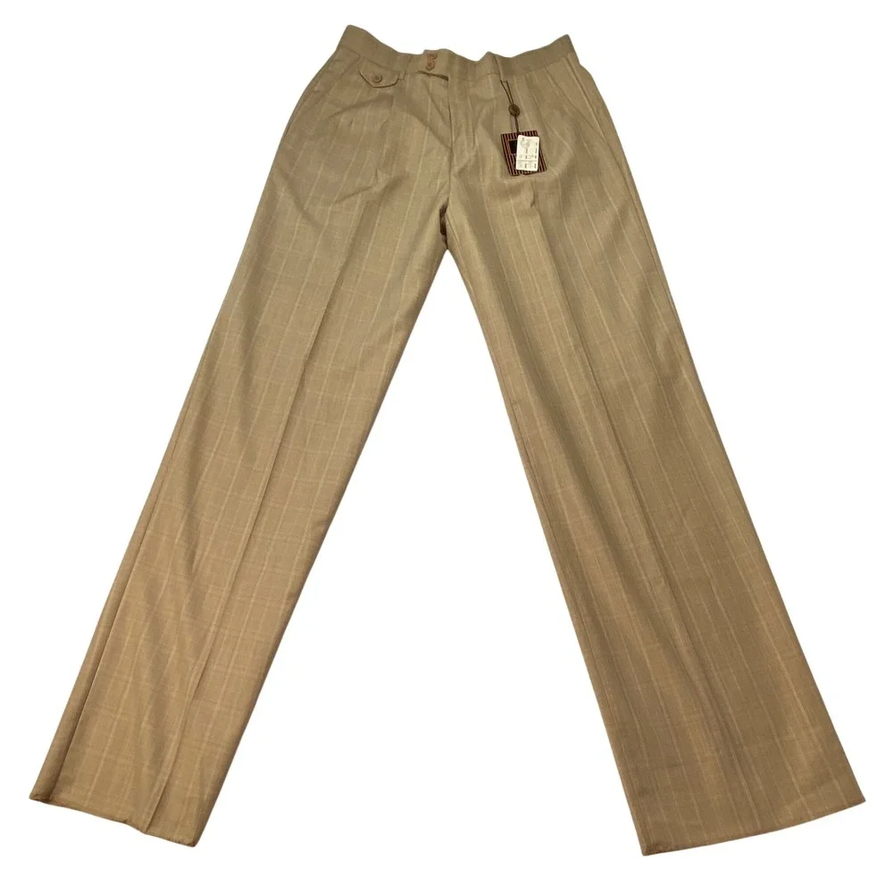 Giorgio Fiorelli Mens Tan Plaid Pleated Wide Leg Dress Pants 62016 Size 34 NWT‎